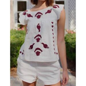 Never A Wallflower Embroidered Seashell Top Size L
